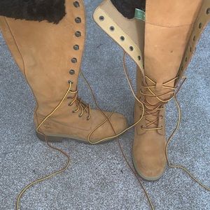 Knee high timberland boots with fur